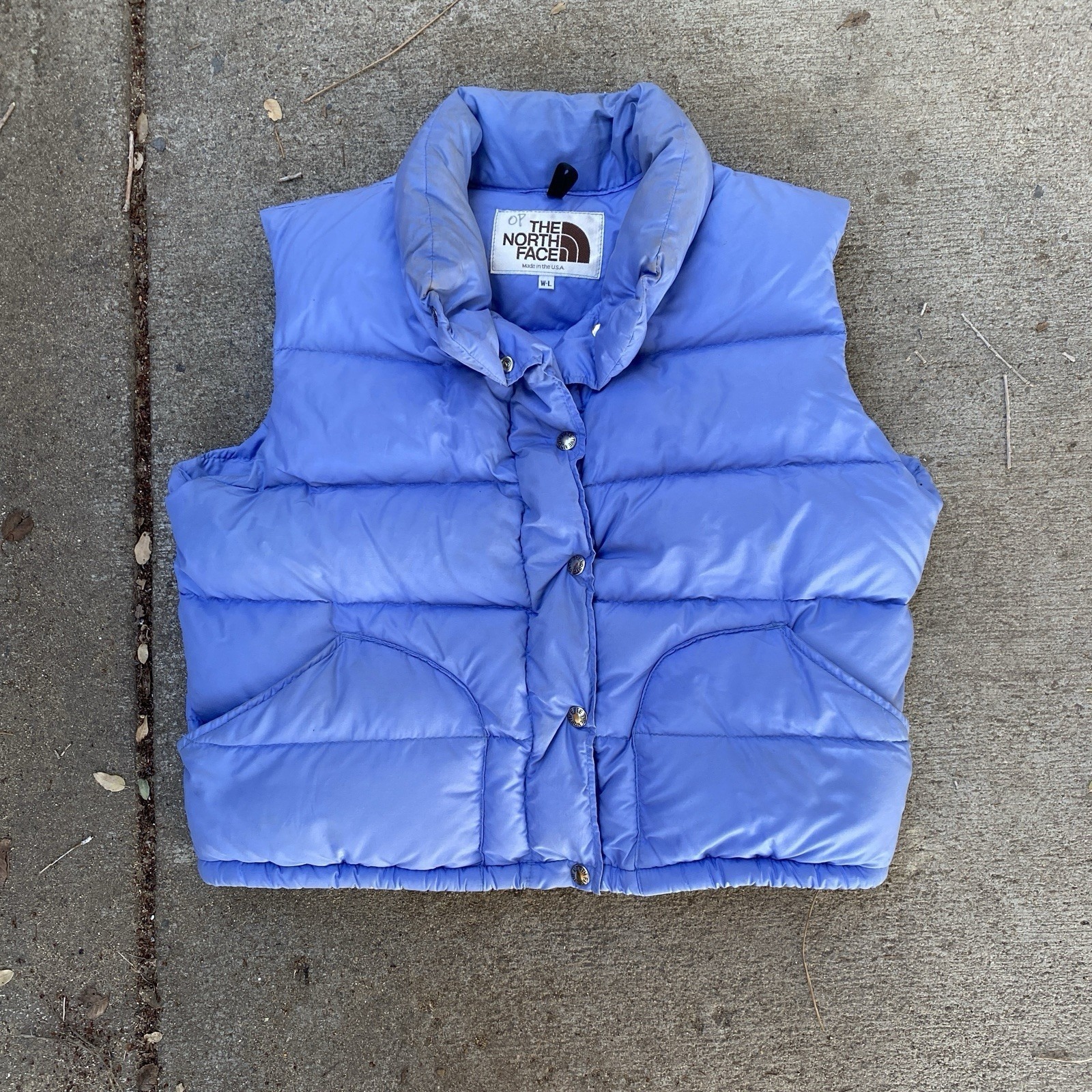 Vintage 80s North Face Goose Down Vest Periwinkle Women Large Puffer Purple Usa